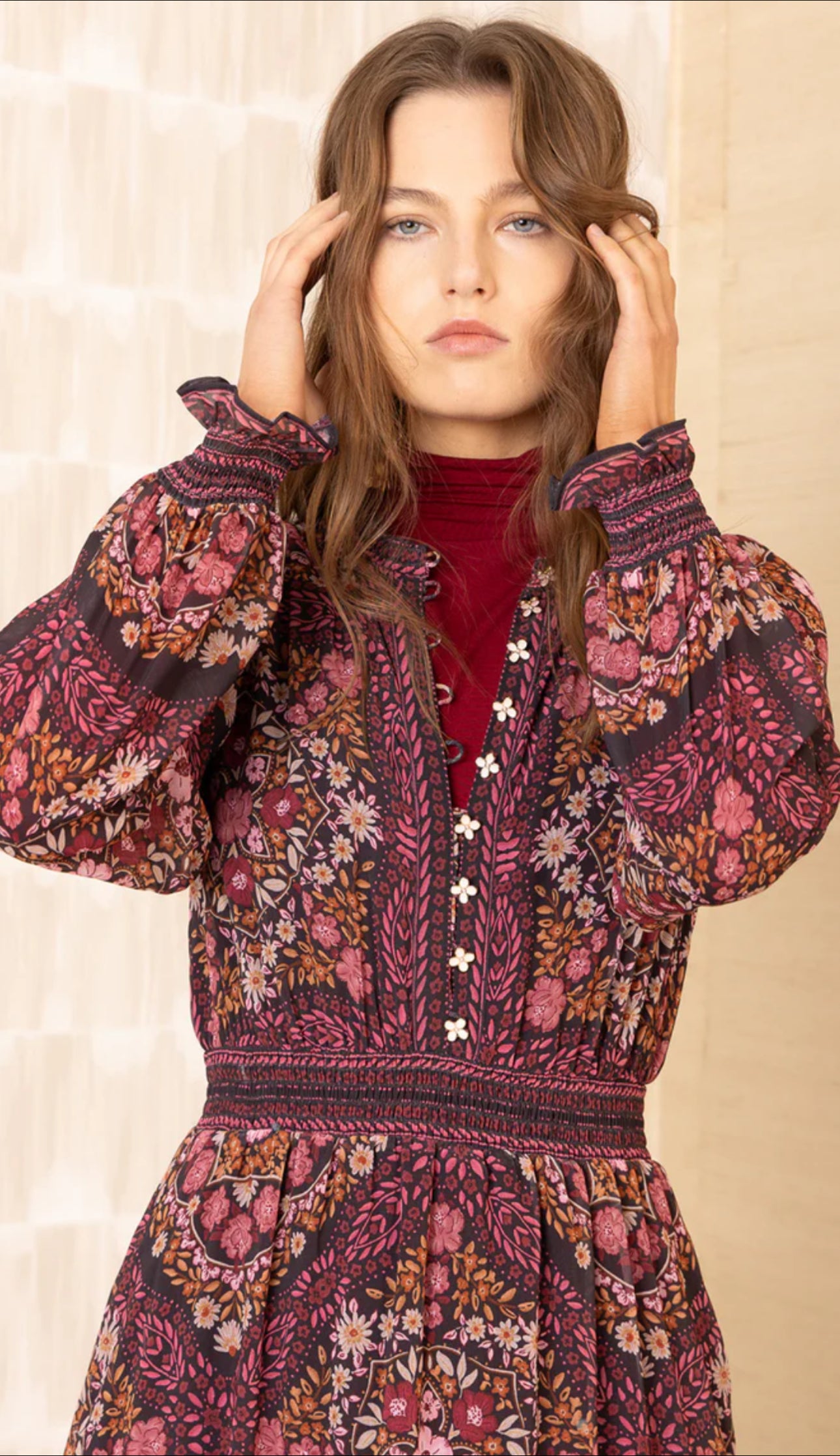 Hale Bob "Marisol" L/S Maxi Dress-Wine