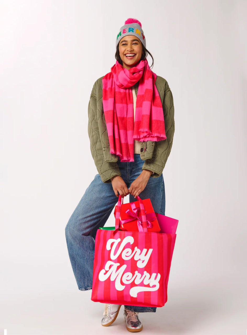 Shiraleah "Very Merry" Gifting Tote-Red/Pink Stripe