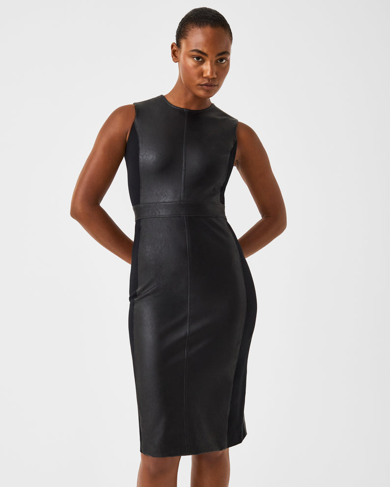 Spanx Leather-Like Combo Sheath Dress-Luxe Black