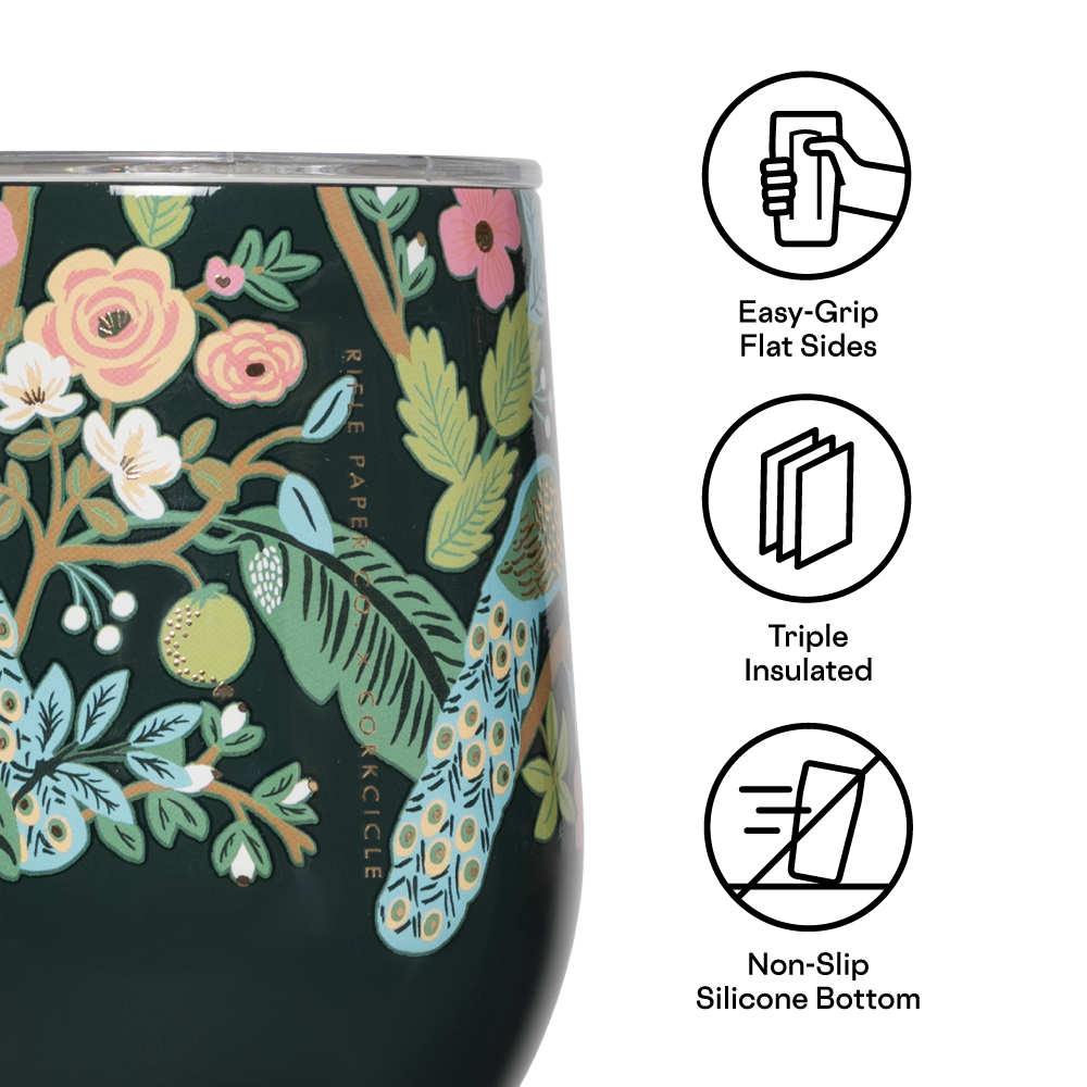 Corkcicle x Rifle Paper Co. “Peacock” Blue - 12oz Stemless Tumbler