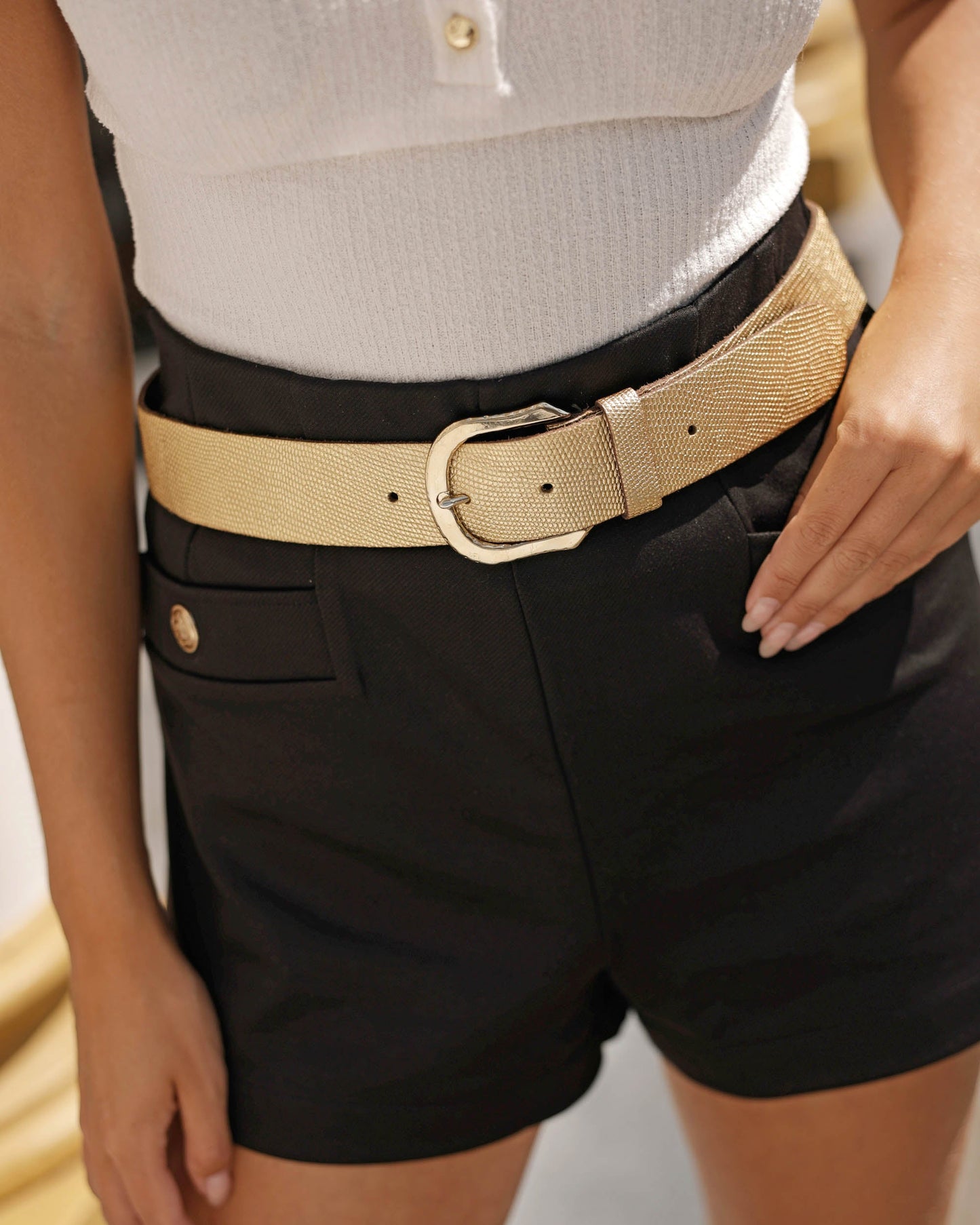 Amsterdam Heritage "Dana" | Metallic Iguana Textured Leather Belt