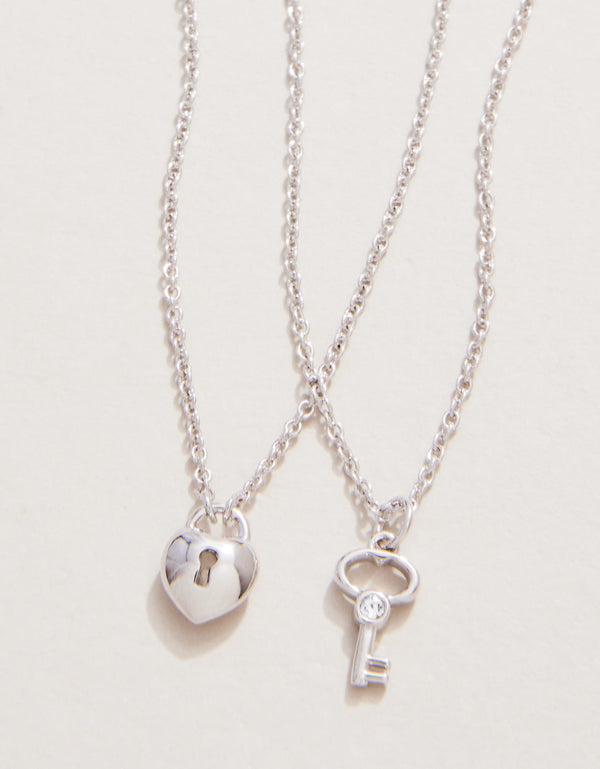 Spartina 449 Sea La Vie 18" Necklace - Best Friends/Heart Key (2 piece set) - Silver