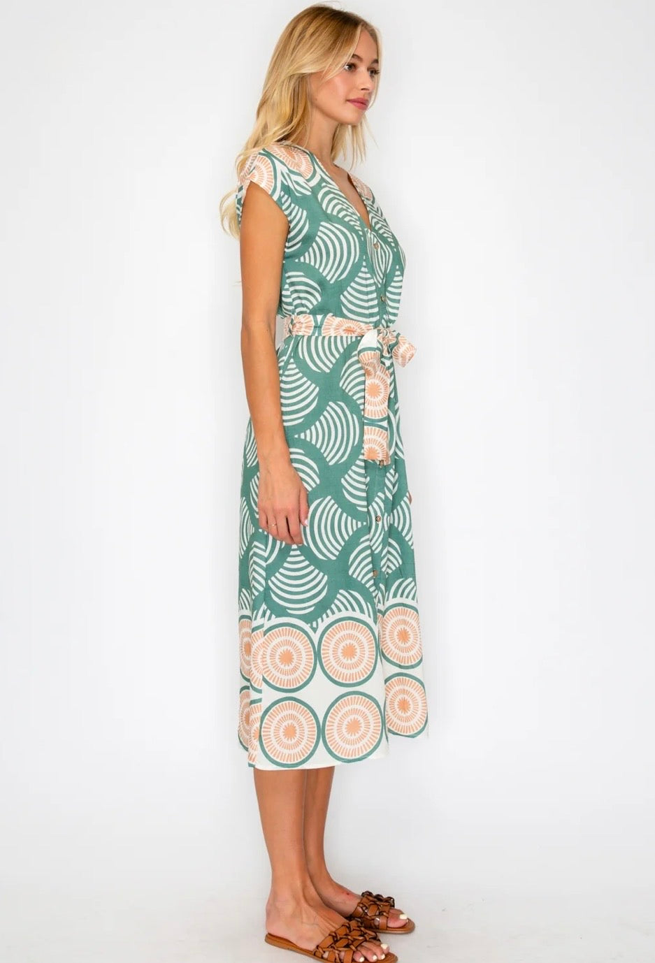 Meet Me in Santorini Button Down Dress-Olive Shell