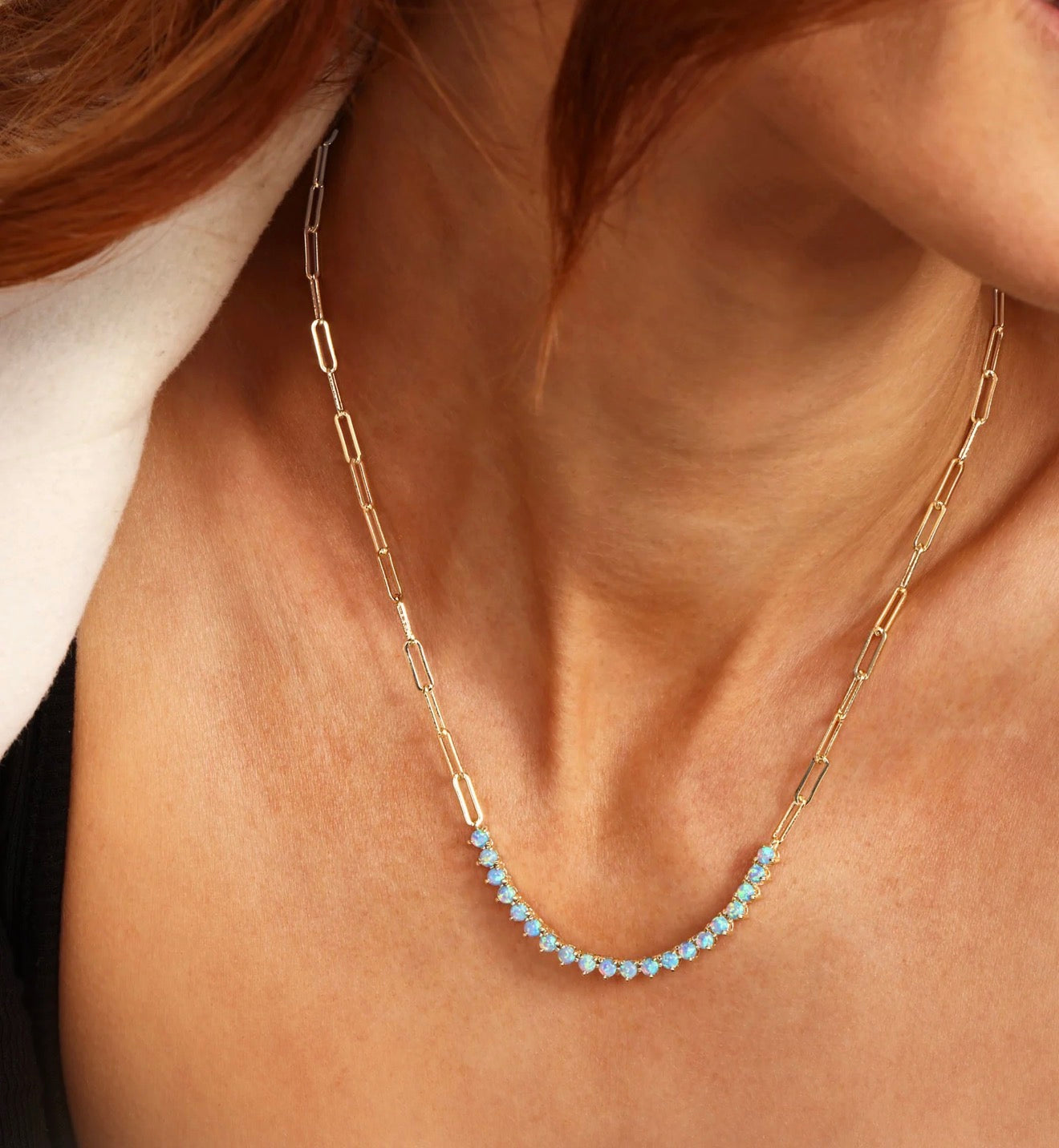 Melinda Maria “Not Your Basic Samantha” Tennis Necklace Gold/Blue Opal