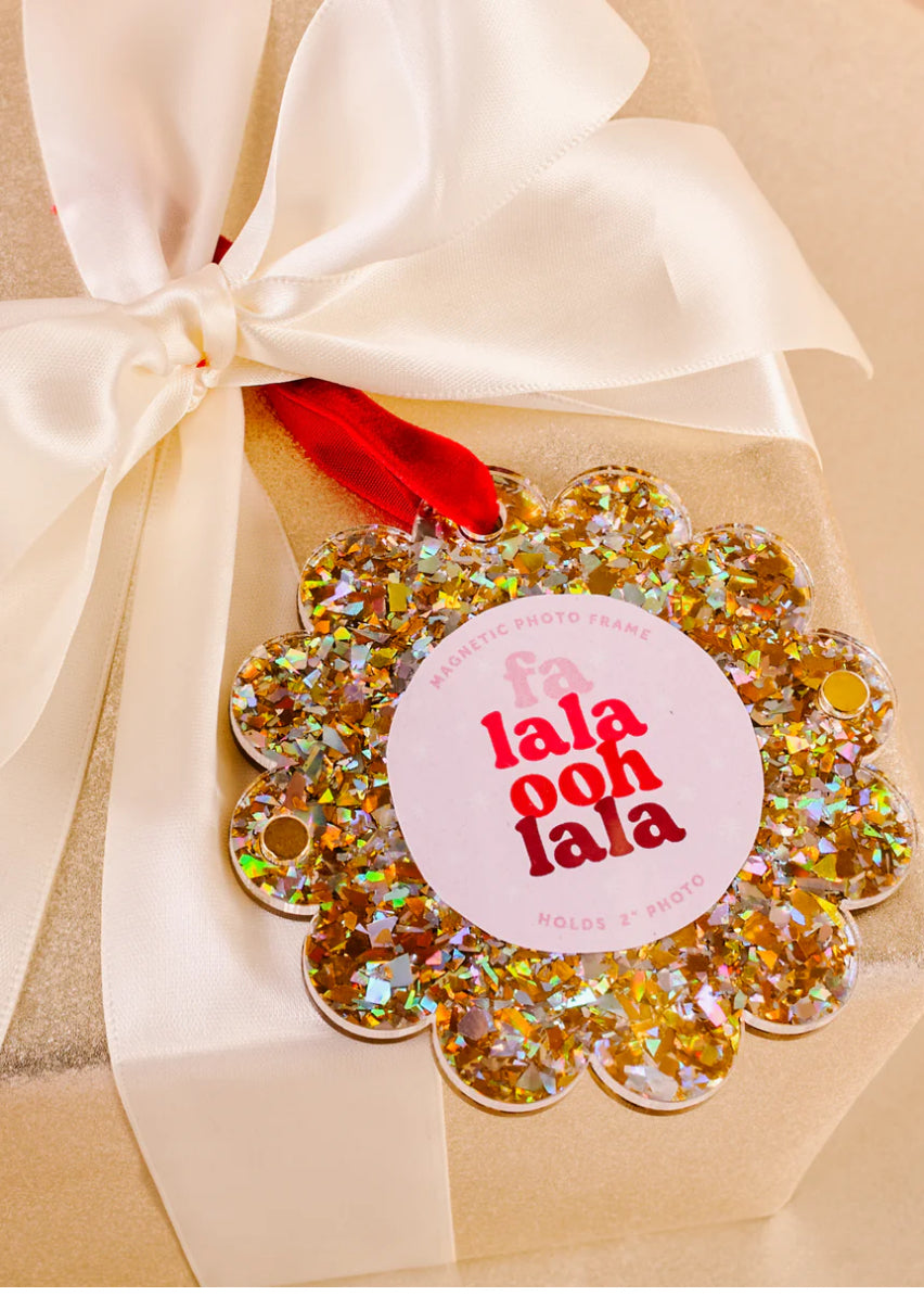 The Darling Effect Holiday Scalloped Frame Ornament-Gold Glitter