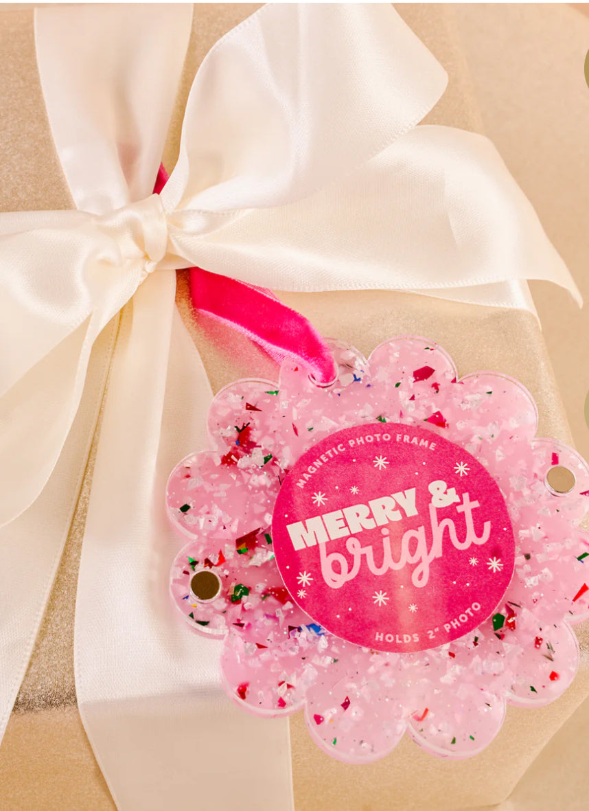 The Darling Effect Holiday Scalloped Frame Ornament-Confetti Pink