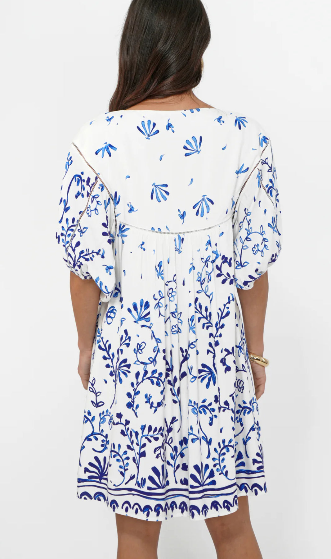 Greylin “Nanci” Popover Mini Dress - Ivory/Blue