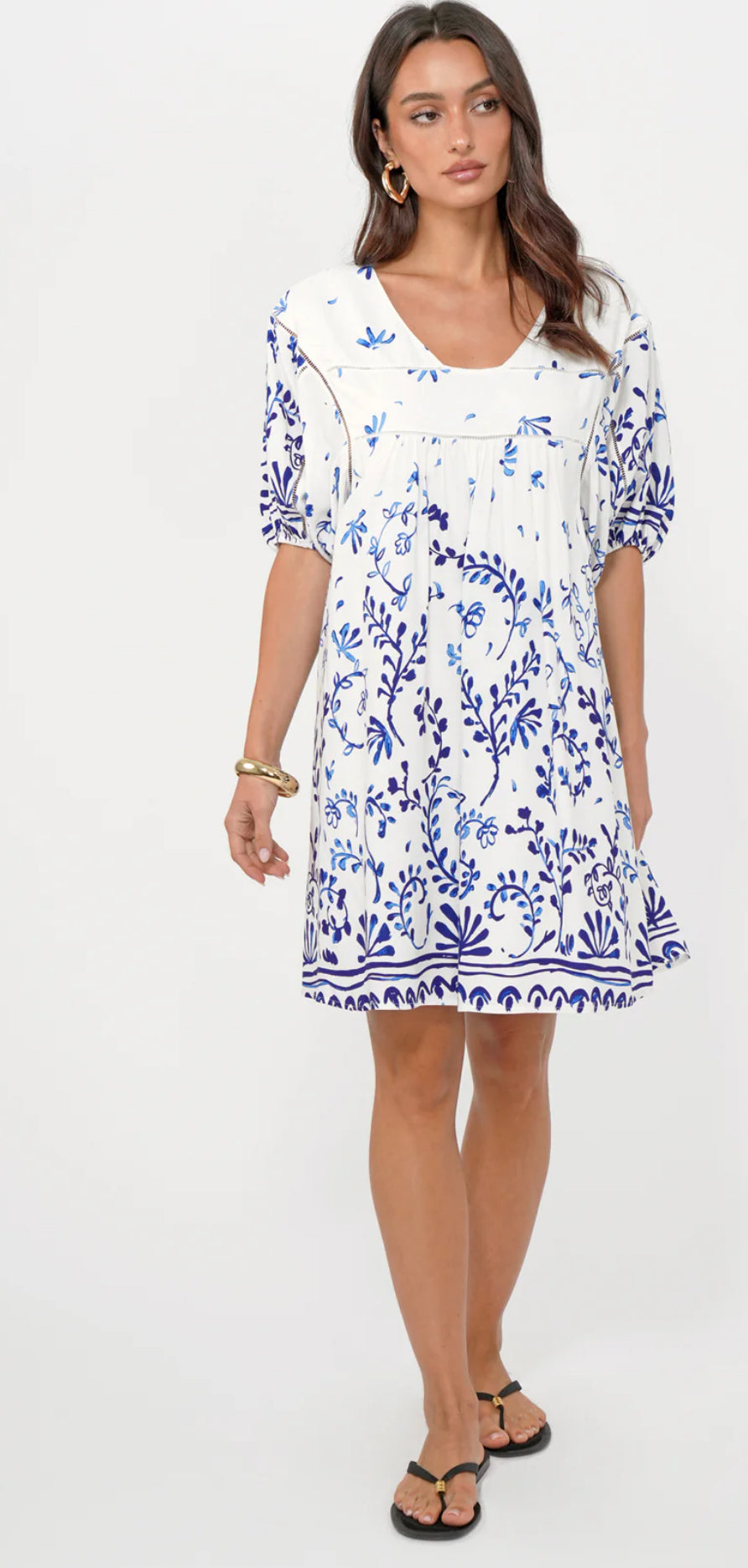Greylin “Nanci” Popover Mini Dress - Ivory/Blue