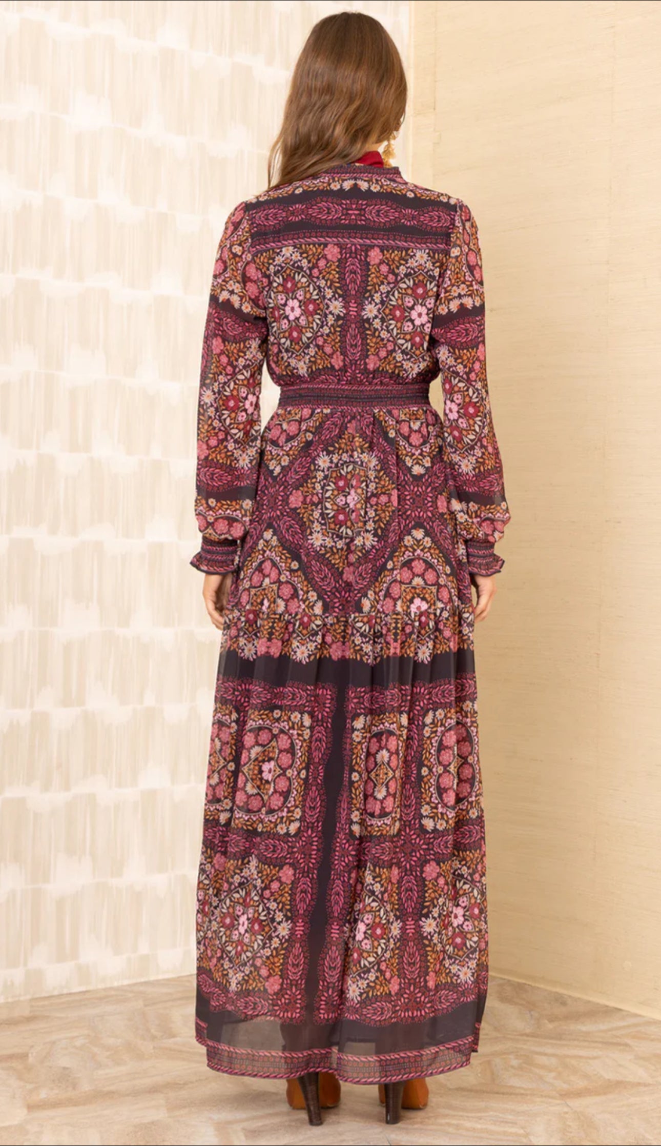 Hale Bob "Marisol" L/S Maxi Dress-Wine