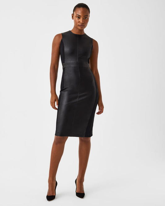 Spanx Leather-Like Combo Sheath Dress-Luxe Black