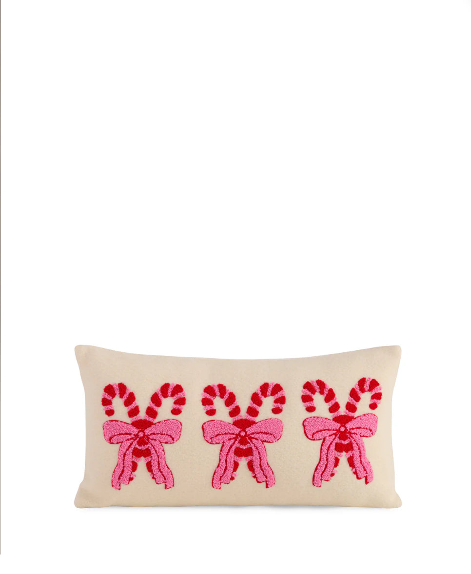 Shiraleah "Pretty Candy Cane" Rectangle Pillow-Ivory