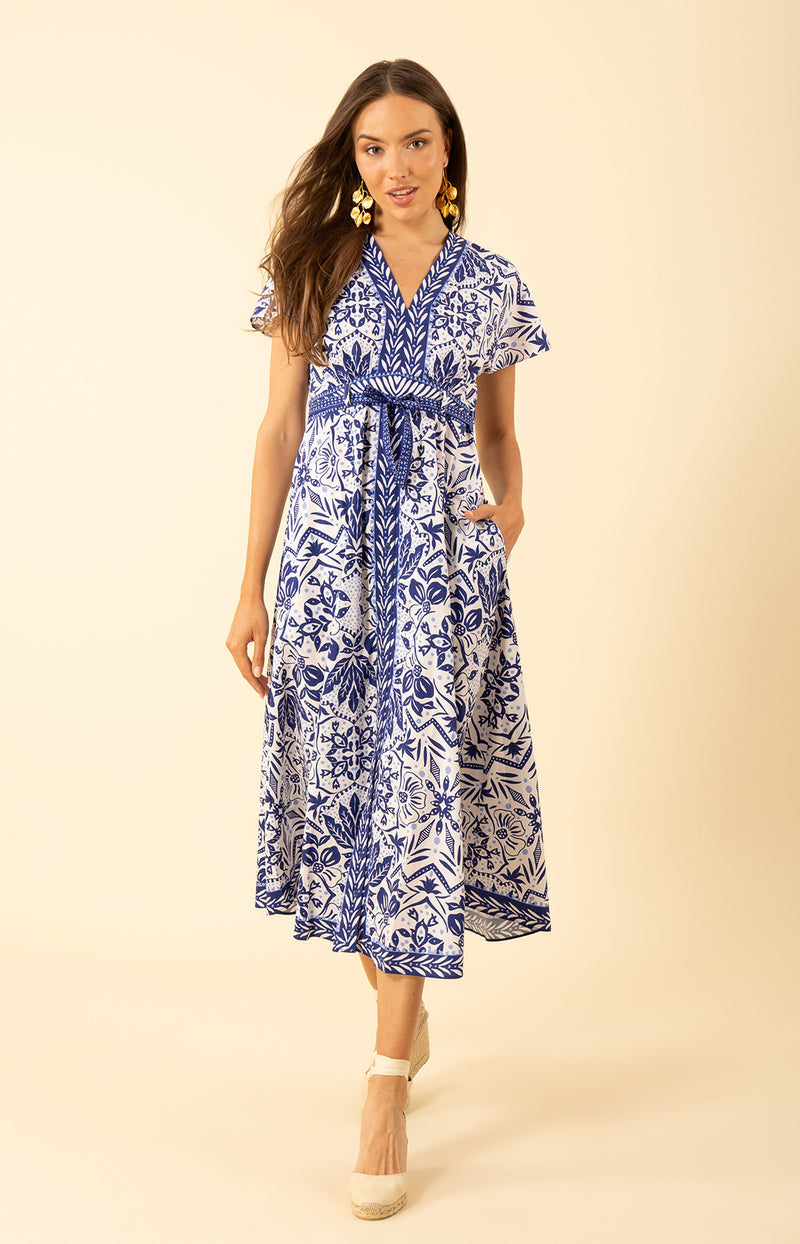 Hale Bob "Galilea" Poplin Dress-Blue