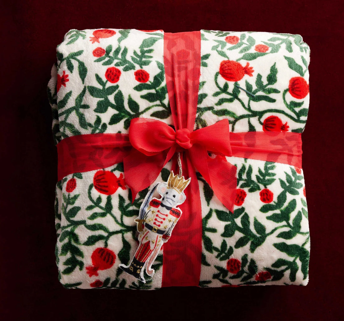 Rifle Paper Co. "Christmastide Pomegranate" Fleece Blanket