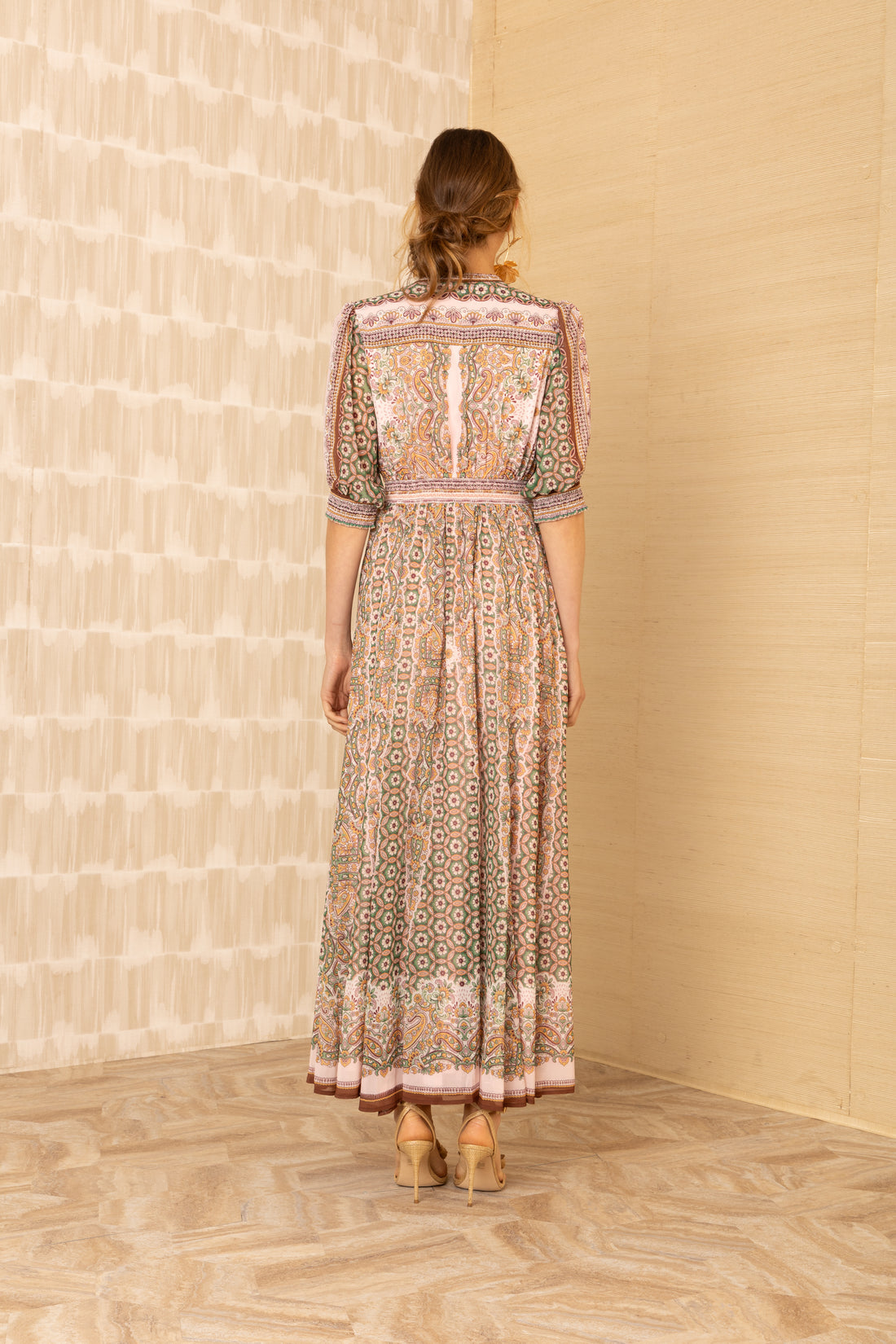 Hale Bob Maxi Dress - Pink Floral 3/4 Sleeves