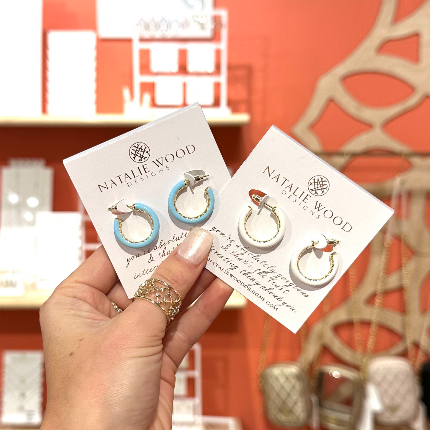 Natalie Wood Design Eclipse Hoop Earrings - Light Blue Enamel