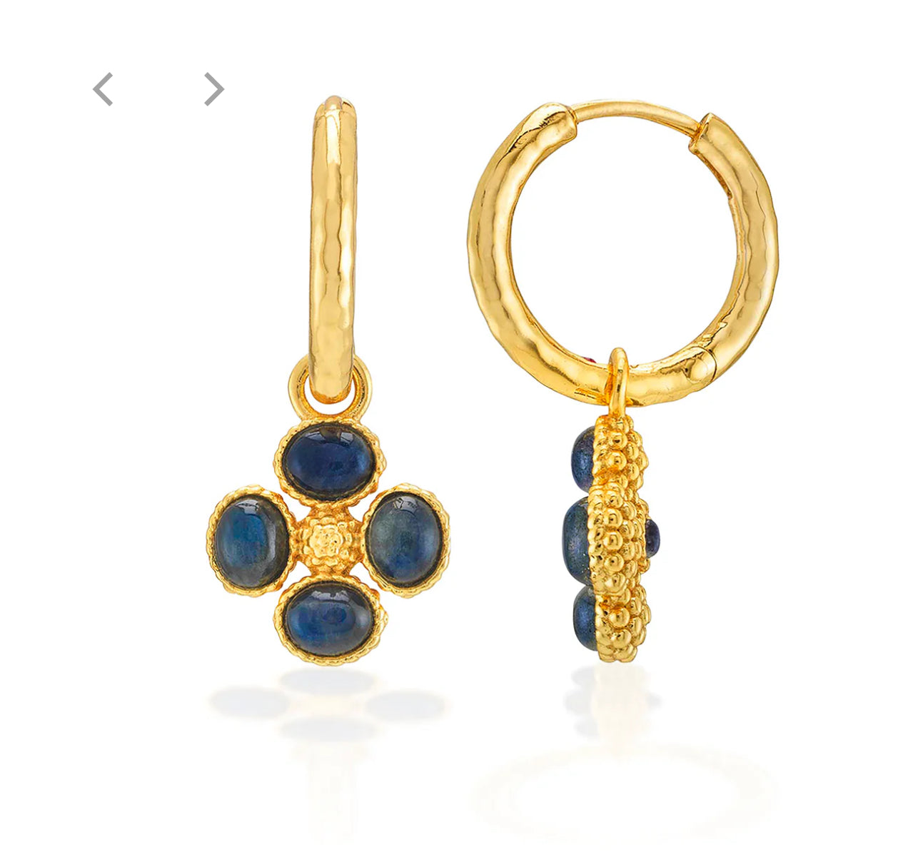 Capucine de Wulf “Berry Clover” Hoop Earrings w/Double-sided Charm-Gold/Blue Labradorite