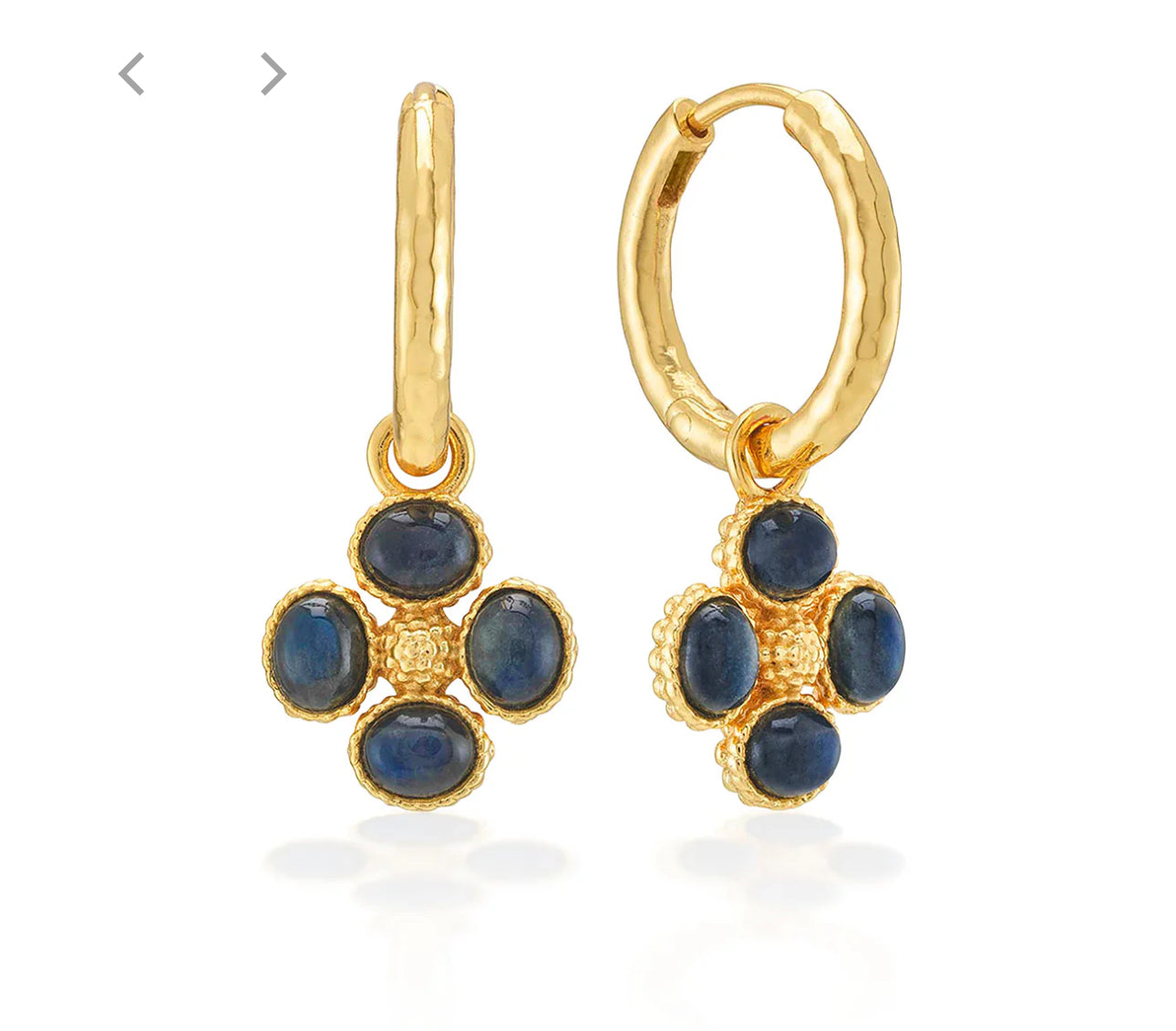Capucine de Wulf “Berry Clover” Hoop Earrings w/Double-sided Charm-Gold/Blue Labradorite