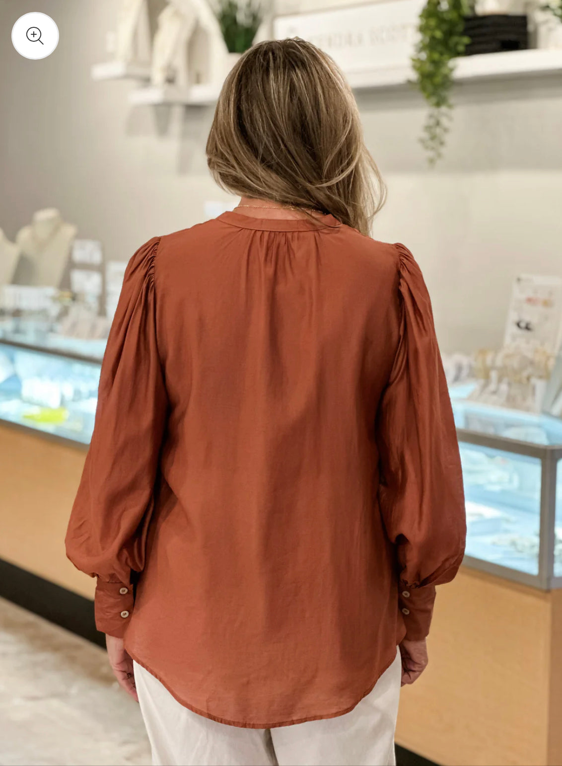 KLD "Sloane" Button Down Puff Sleeve Shirt-Copper