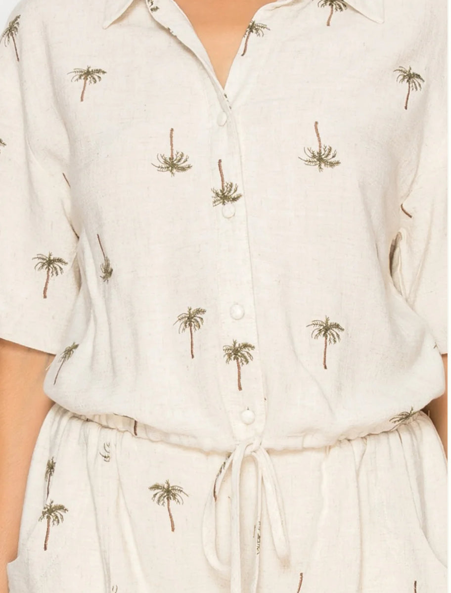 Meet Me in Santorini "Drifting Palms" Shirt-Beige
