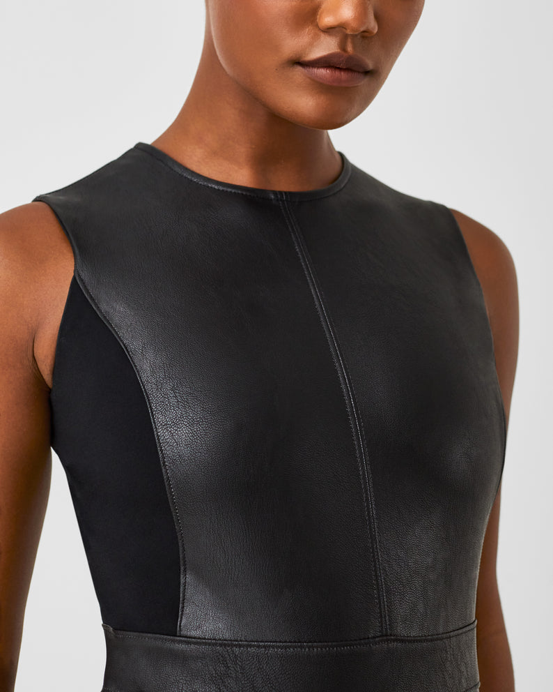 Spanx Leather-Like Combo Sheath Dress-Luxe Black