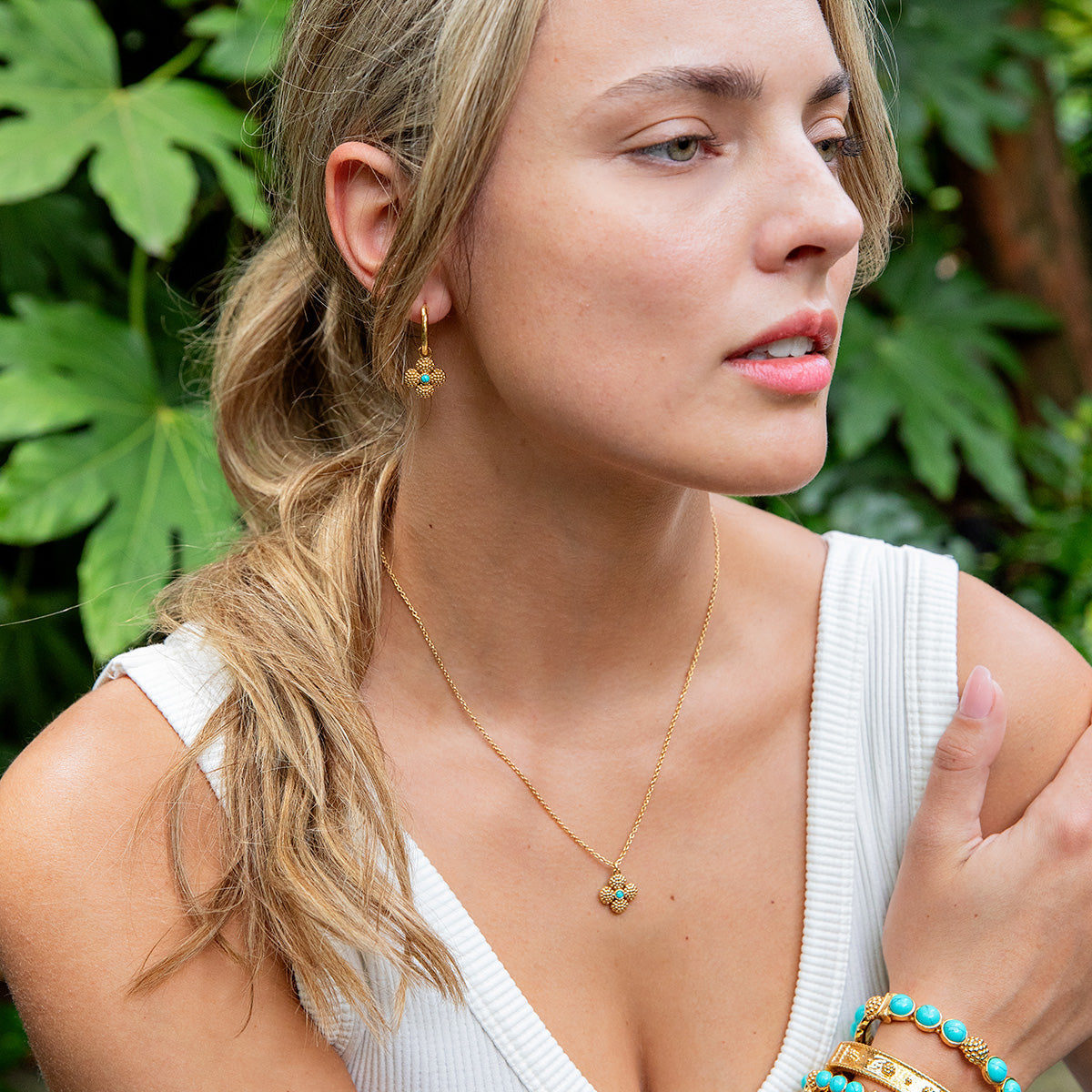 Capucine de Wulf “Berry Clover” Double Sided Charm Necklace, 16"+2" - Turquoise