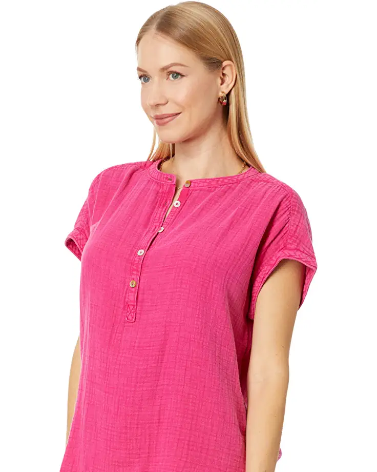 Faherty Dream Cotton Gauze Desmond Top-Granita