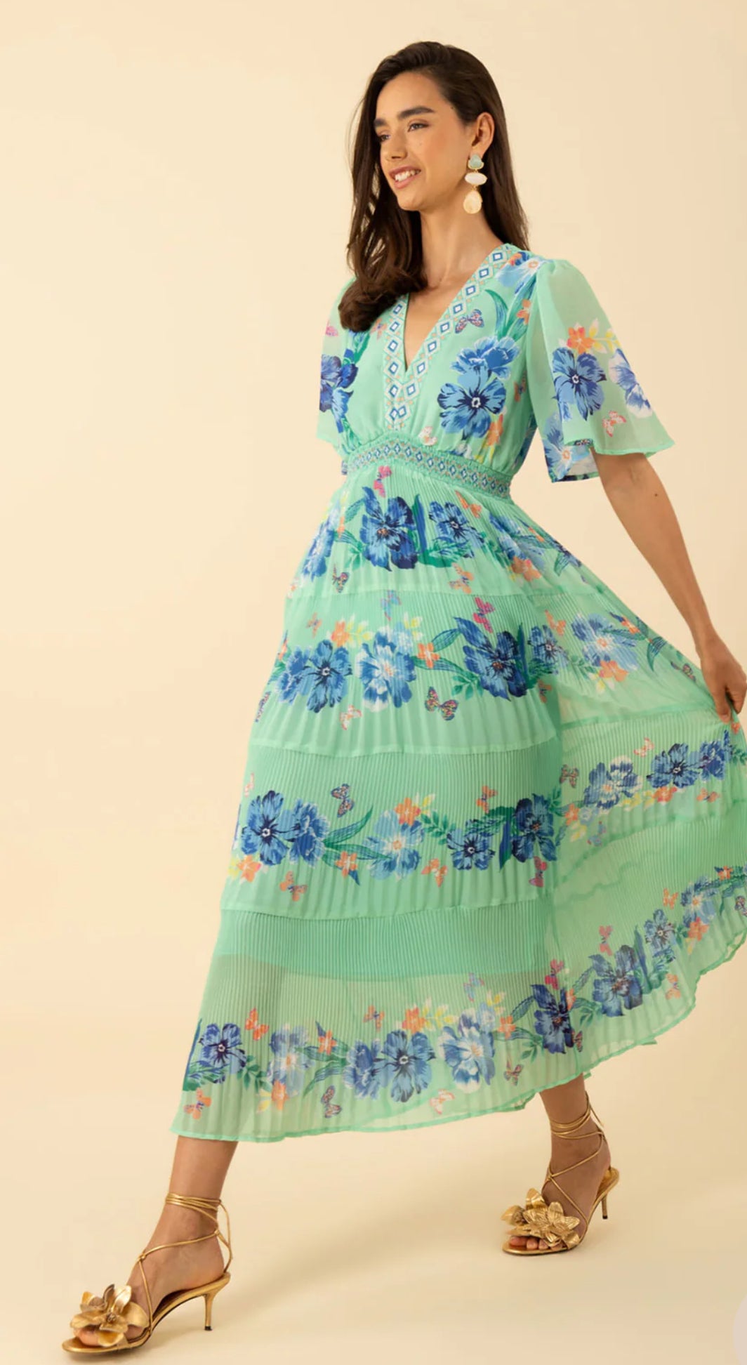 Hale Bob “Angie” Chiffon Maxi Dress-Mint