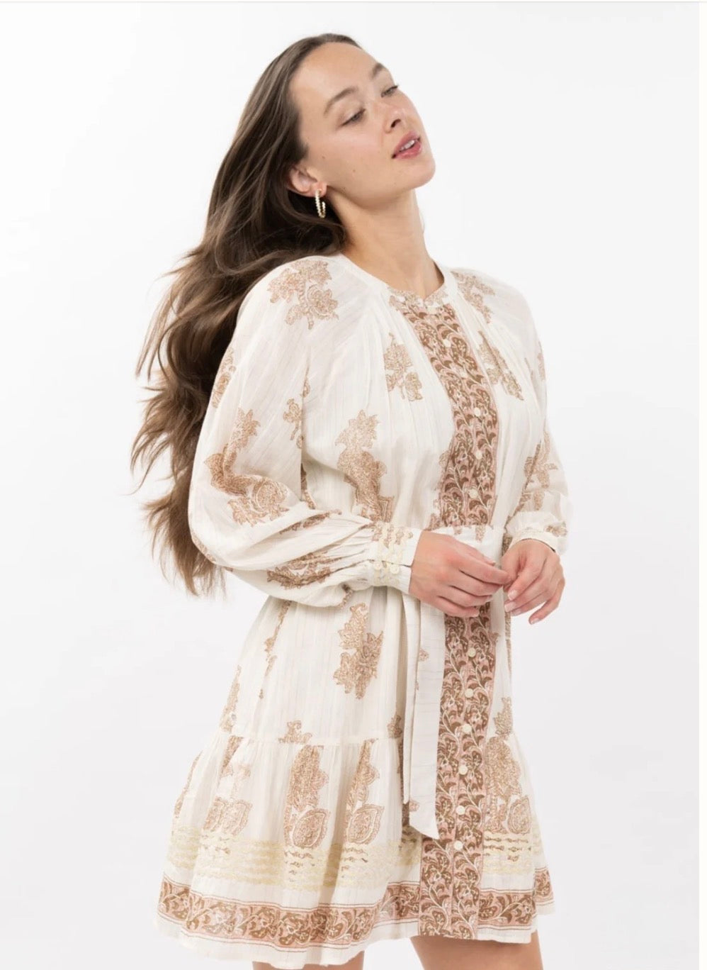 Uncle Frank Metallic Trim Paisley Dress-Ivory