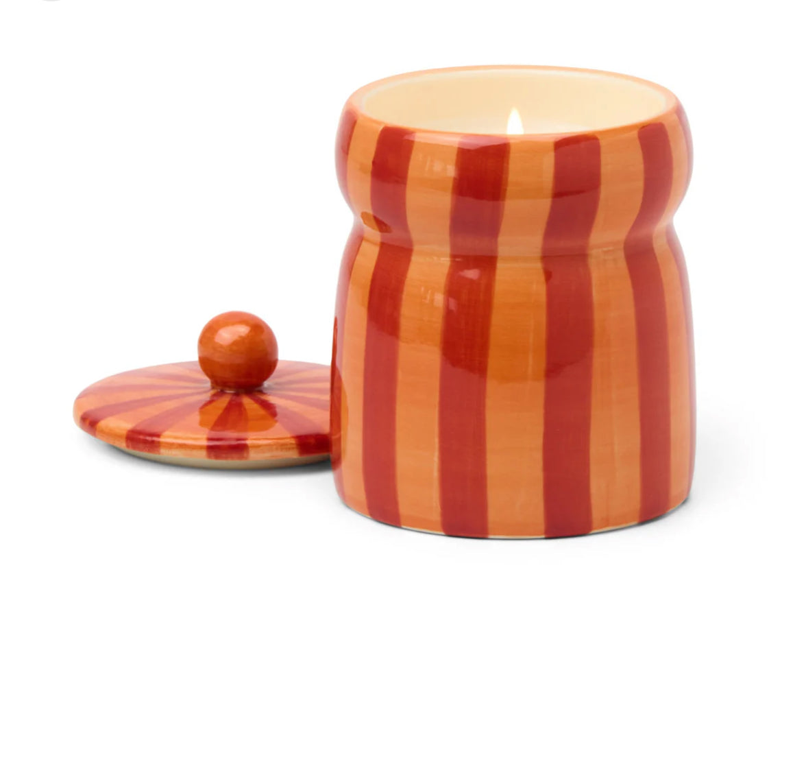 Paddywax Cabana Red/Coral Striped Candle 6.5oz-Spiced Apple
