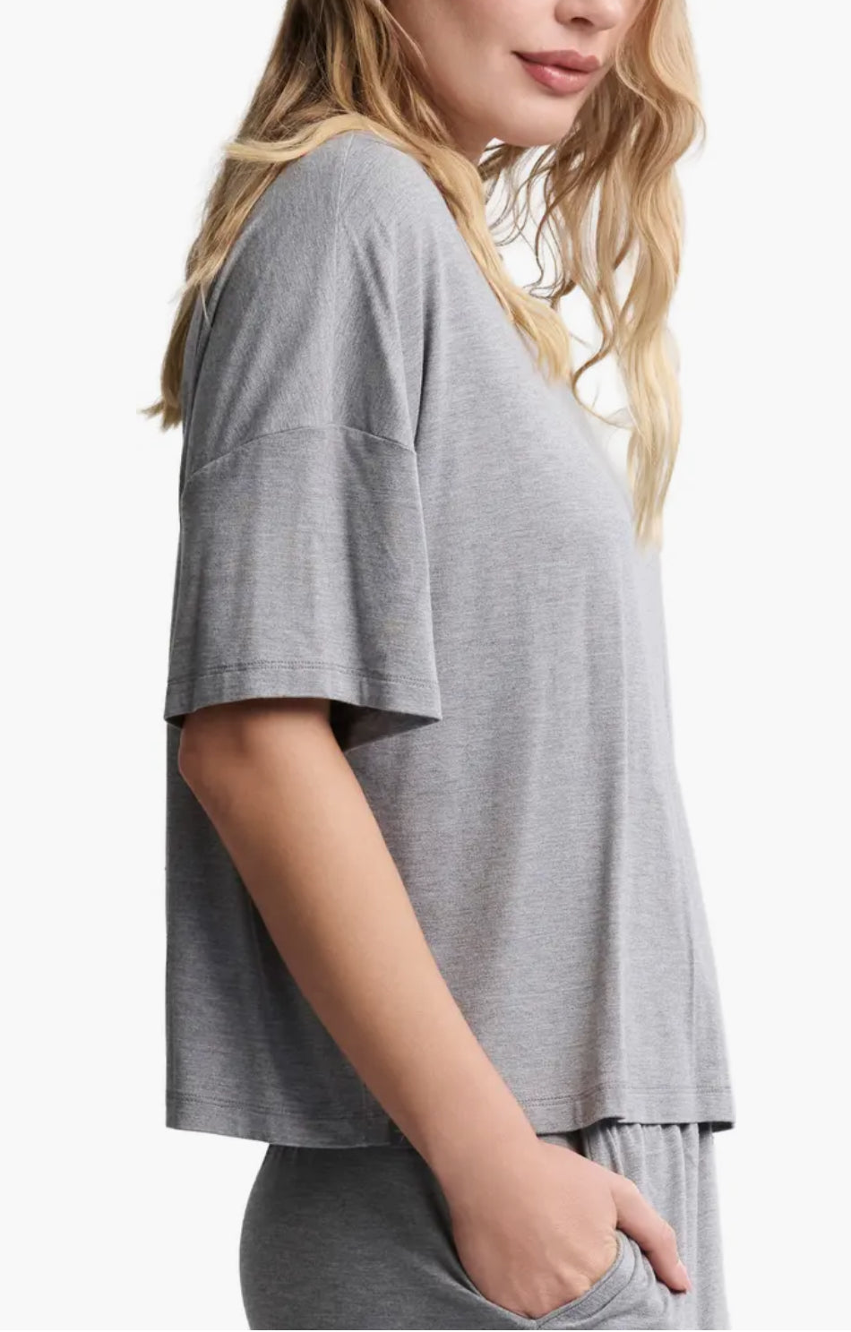 Barefoot Dreams Ultra Soft Jersey Short Sleeve Boxy Tee-Dark Heather Grey