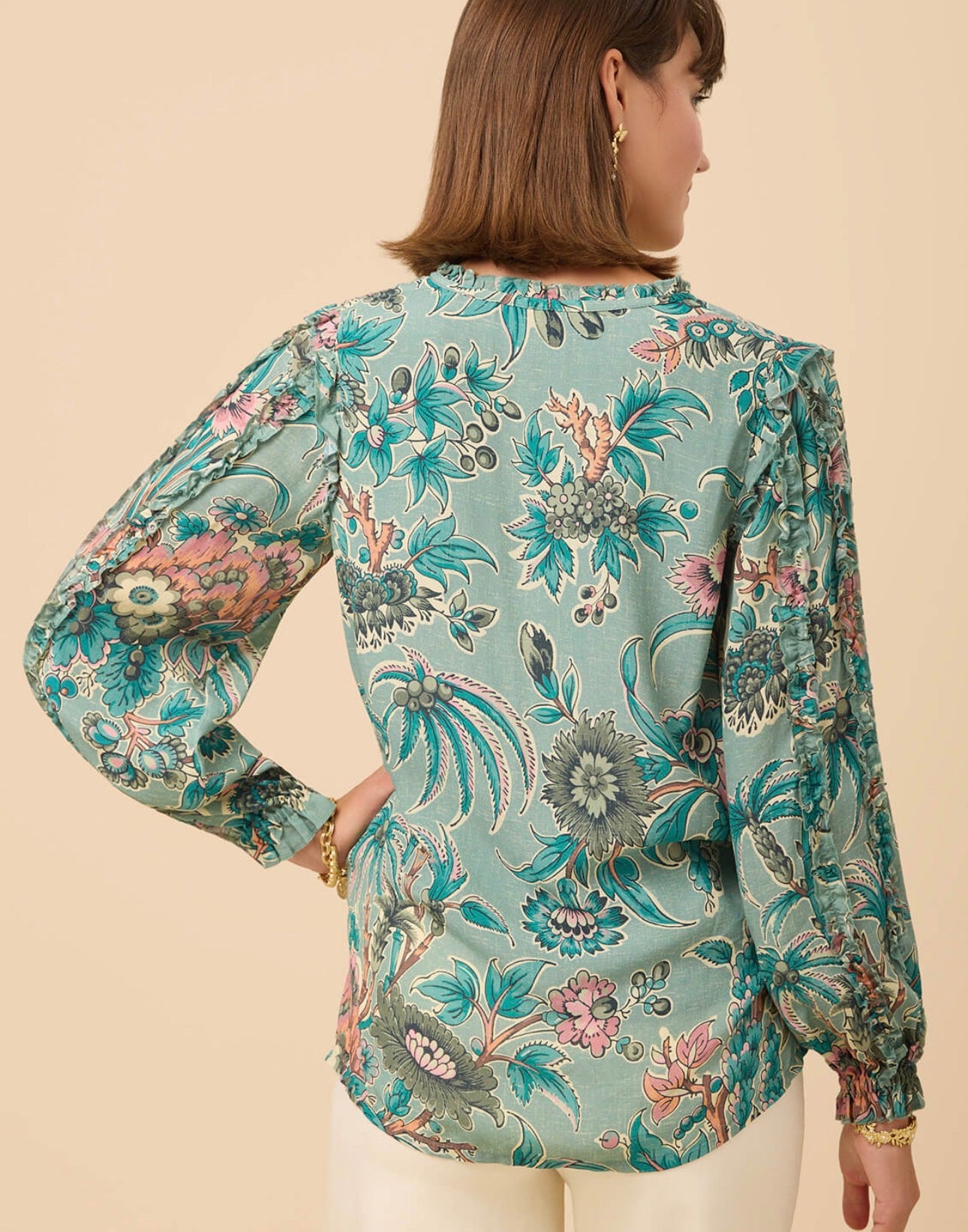 Spartina 449 "Wilenna" Ruffle Blouse-Guerard Estate Bird