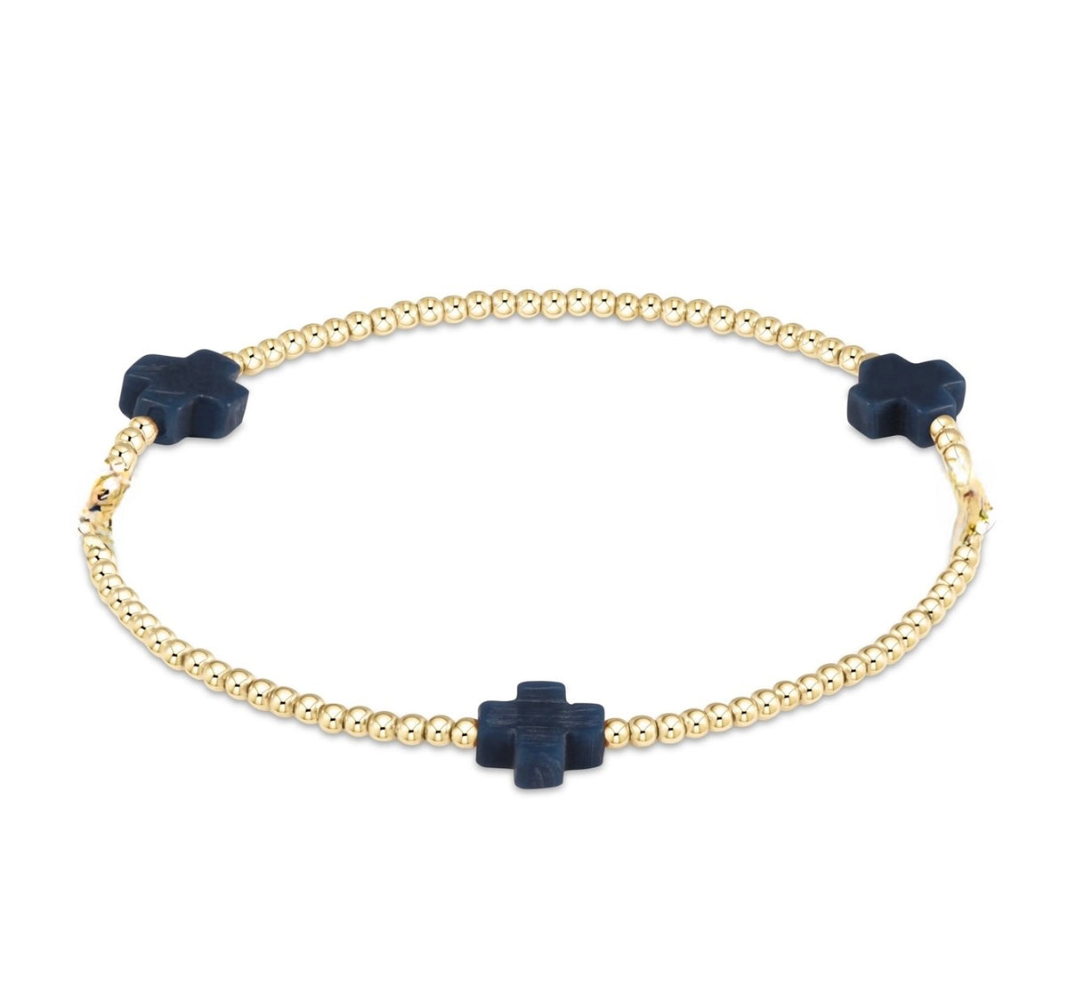 Enewton Signature Cross Gold Pattern 2mm Bead Bracelet-Navy