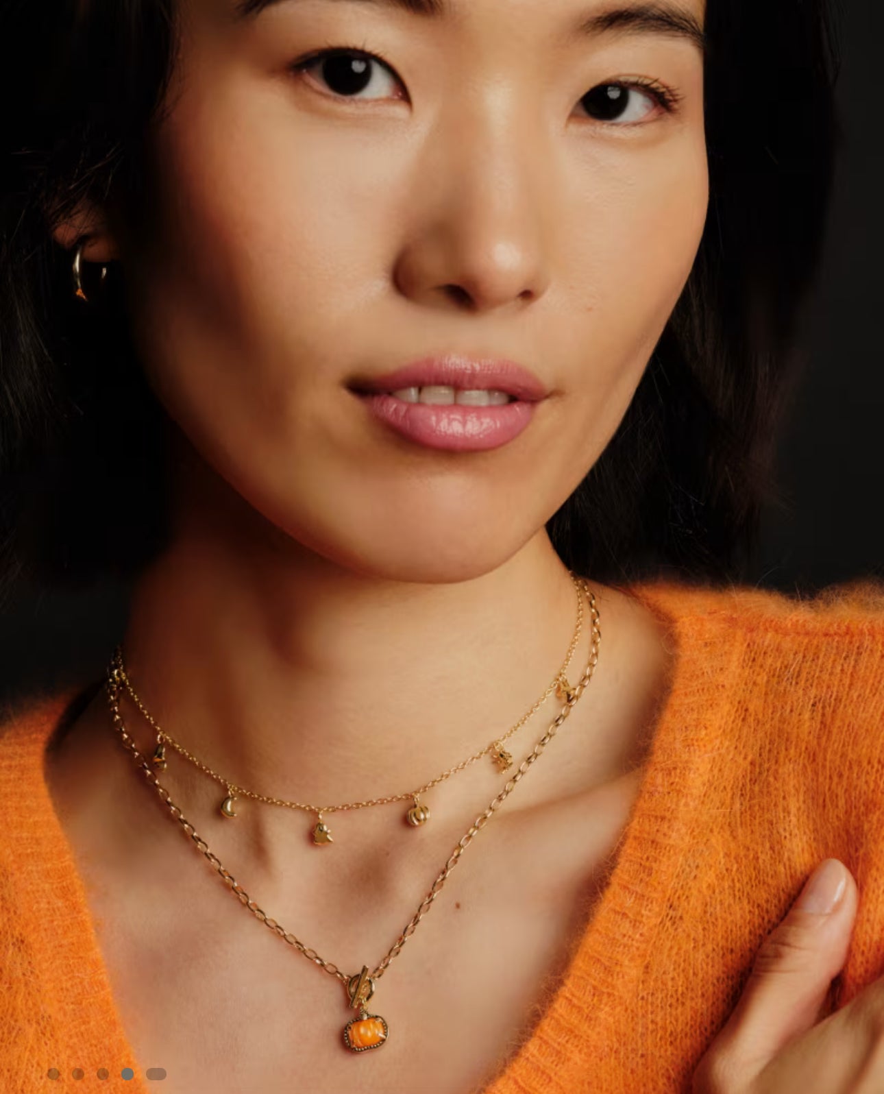 Kendra Scott Pumpkin Link Chain Necklace-Gold Orange MOP