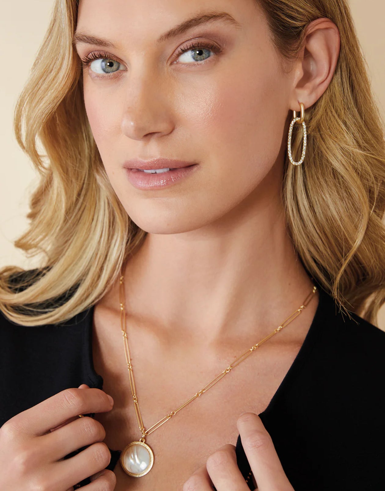 Spartina 449 Hudson Convertible Hoop Earrings-Crystal/Gold