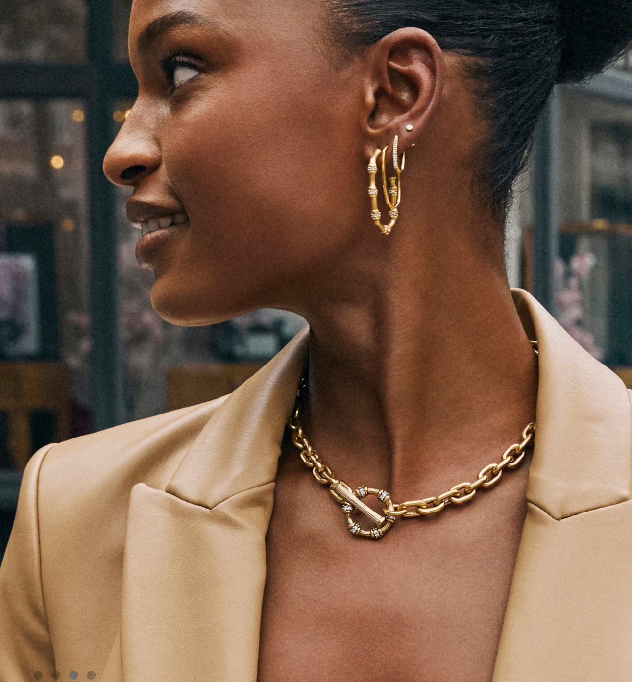 Kendra Scott Maura Chain Necklace-Vintage Gold White Crystal
