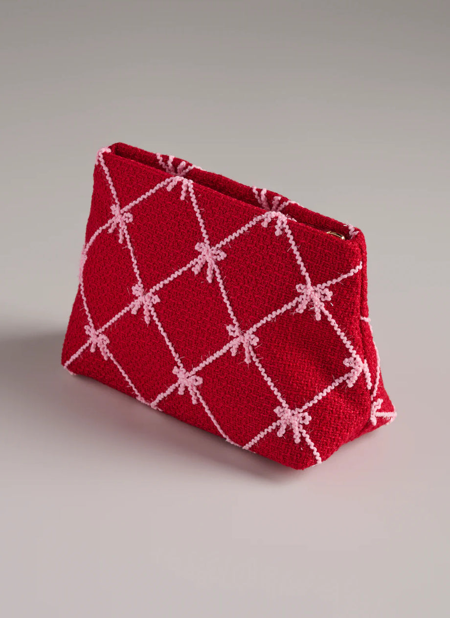 Shiraleah Tinsel Bow Zip Pouch-Red