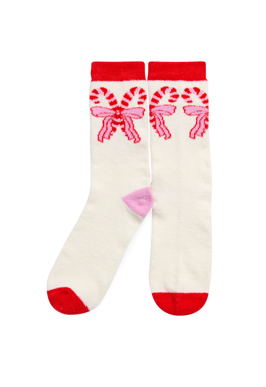 Shiraleah "Candy Cane Bow" Socks-Ivory