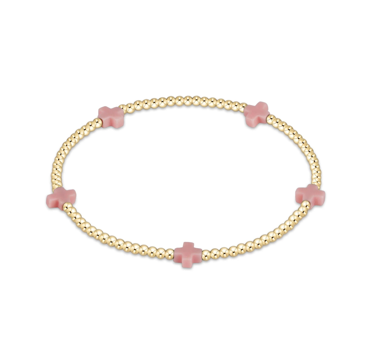 Enewton "Signature Cross" Small Gold Pattern 2mm Bead Bracelet-Pink