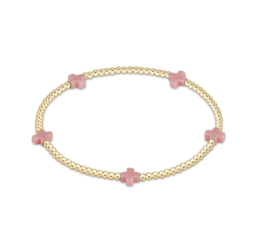 Enewton "Signature Cross" Small Gold Pattern 2mm Bead Bracelet-Pink