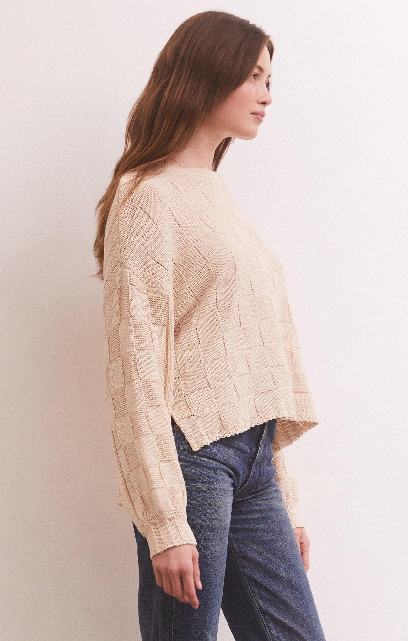 Z Supply Foster Checker Sweater- Whisper White