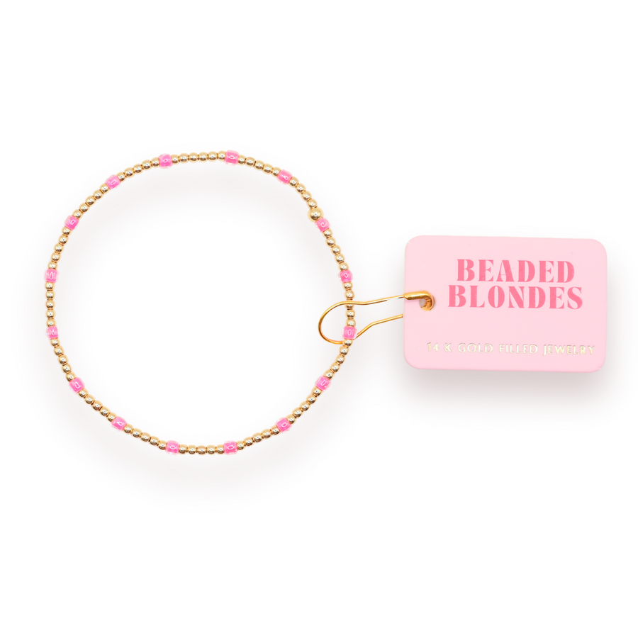 Beaded Blondes "Dainty Poppi" Hot Pink Bracelet -Standard 6.75"
