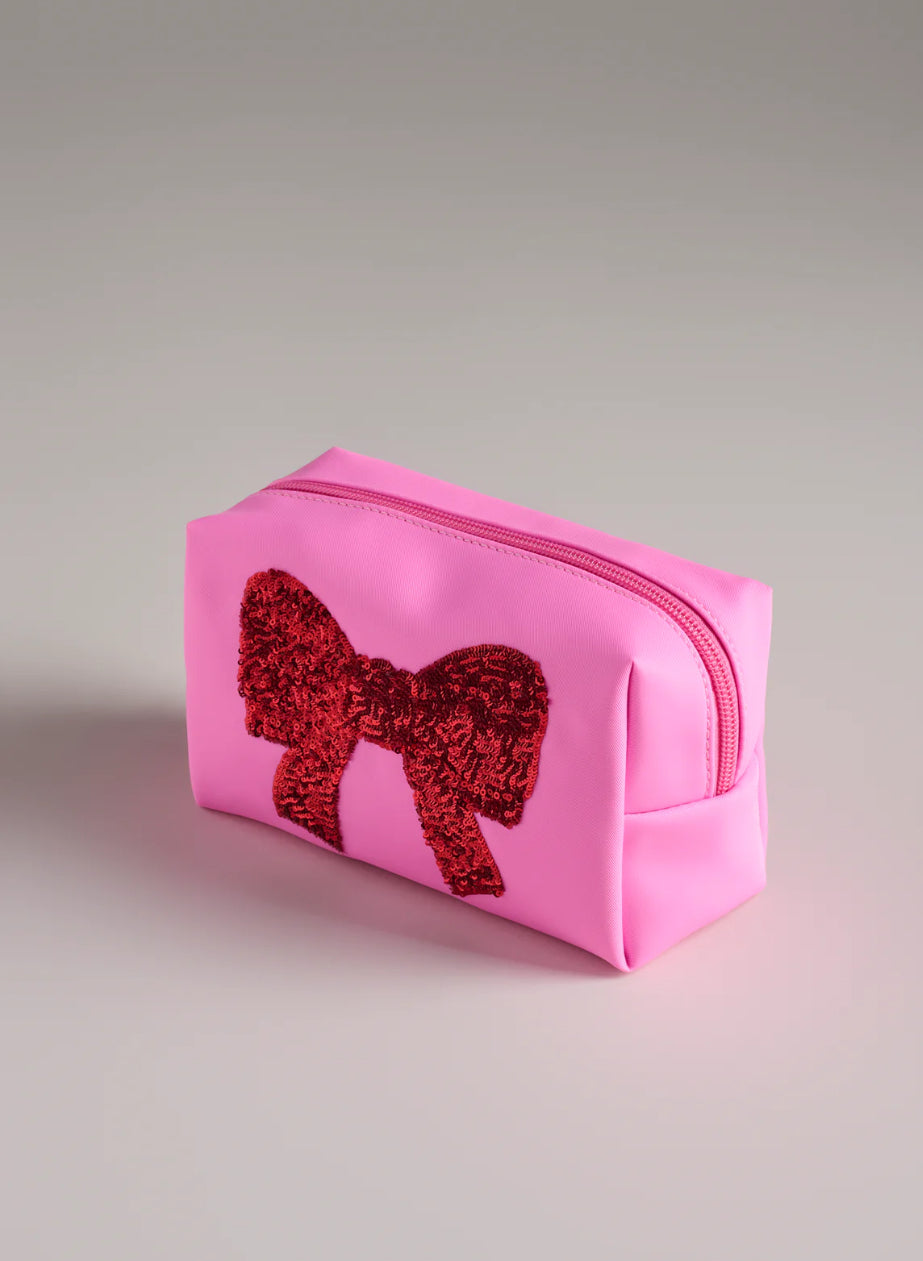 Shiraleah "Cara" Sequin Bow Zip Pouch-Pink