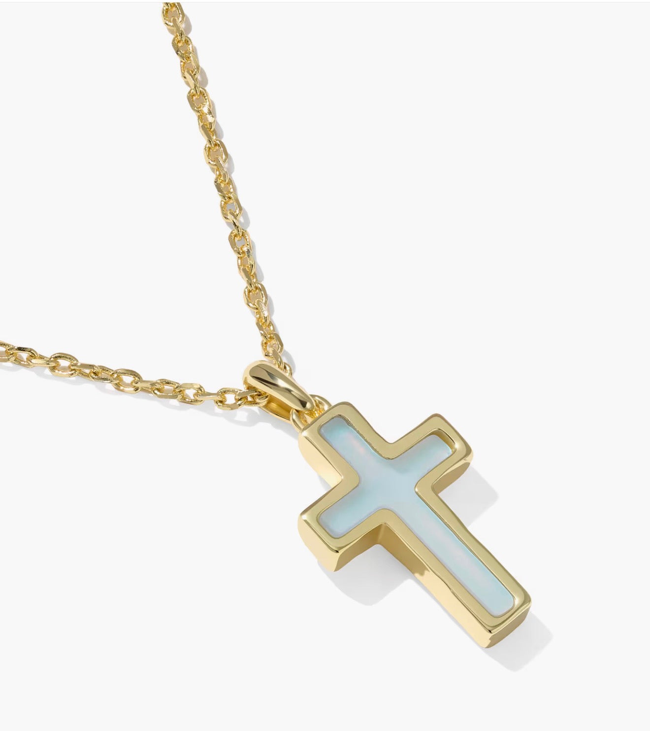Kendra Scott Cross Pendant Necklace-Gold Matte Light Blue Diochroic