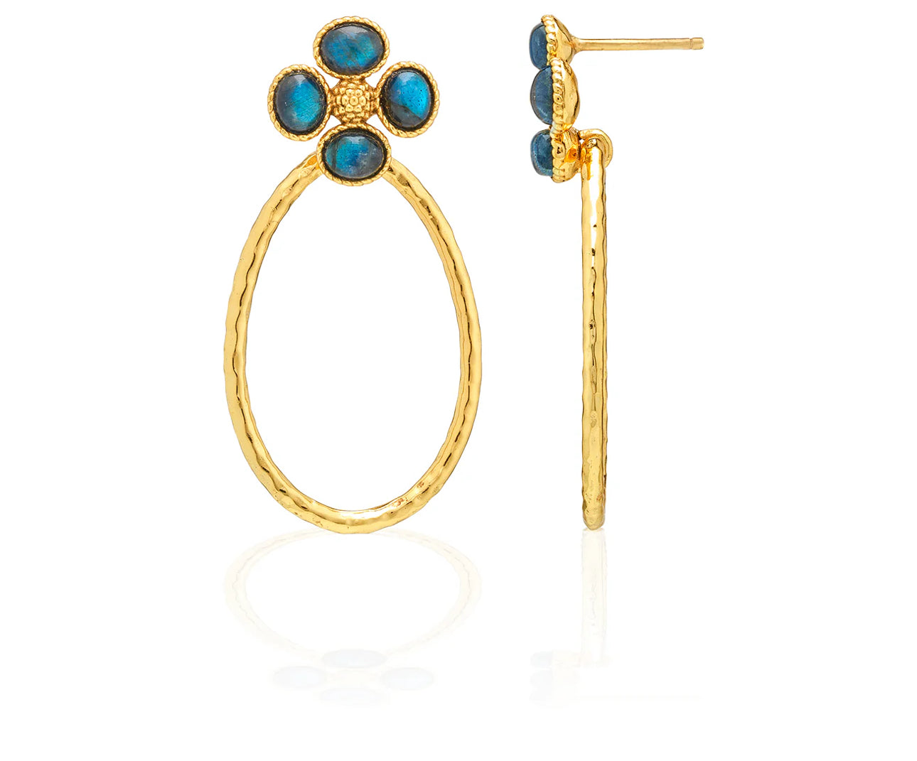 Capucine de Wulf “Berry Clover” Teardrop Earrings-Gold/Blue Labradorite