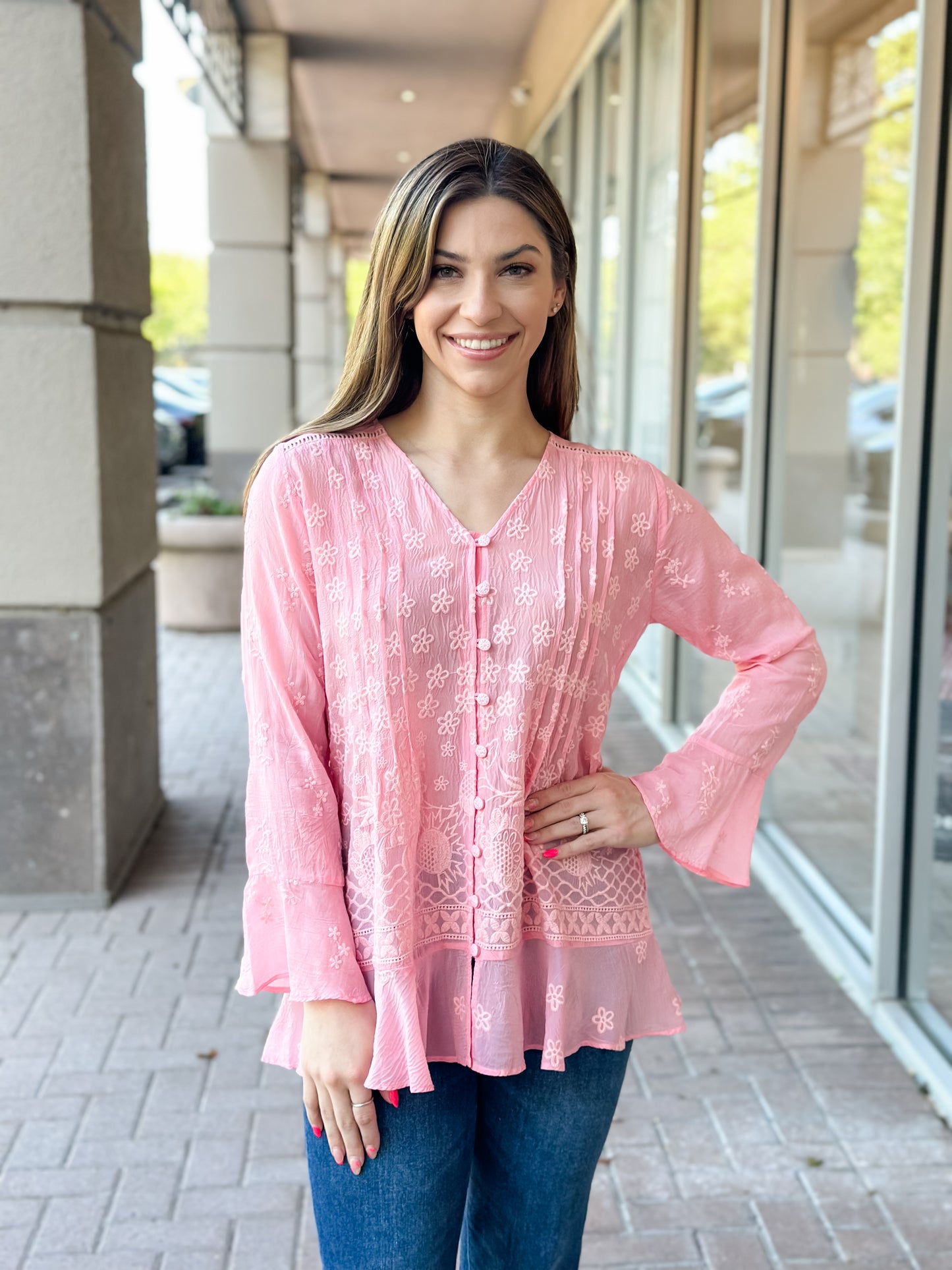 Johnny Was Fleur Du Jour Tunic-Coral Sunset