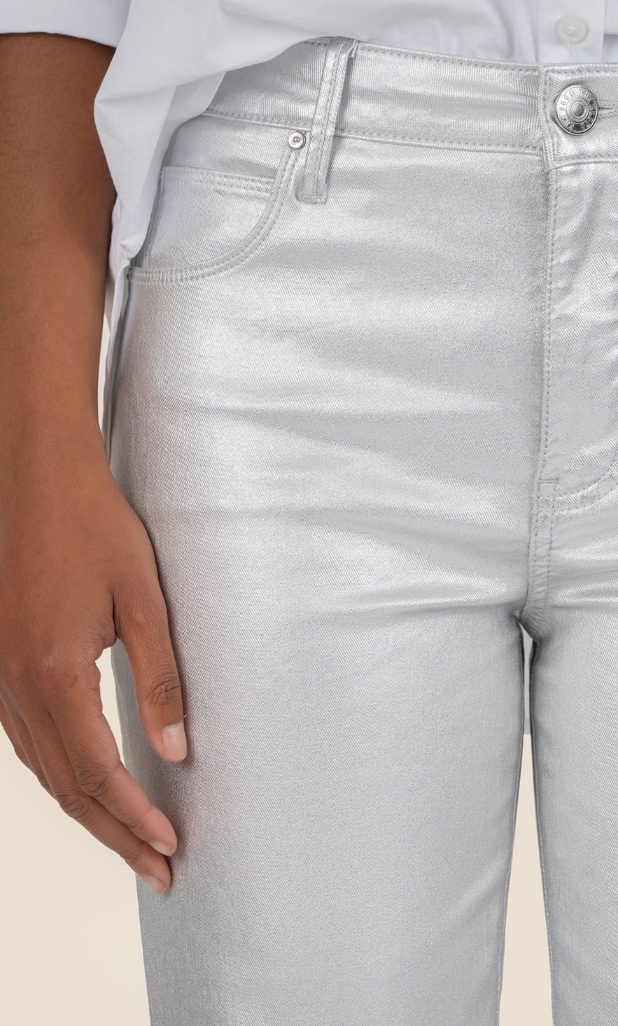 Kut From The Kloth “Charlize” Coated High Rise Cigarette Leg - Silver
