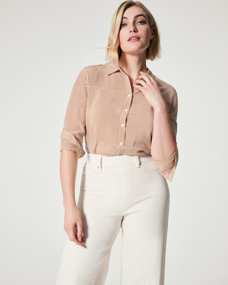 Spanx Seamed Front Wide Leg Jeans-Ecru