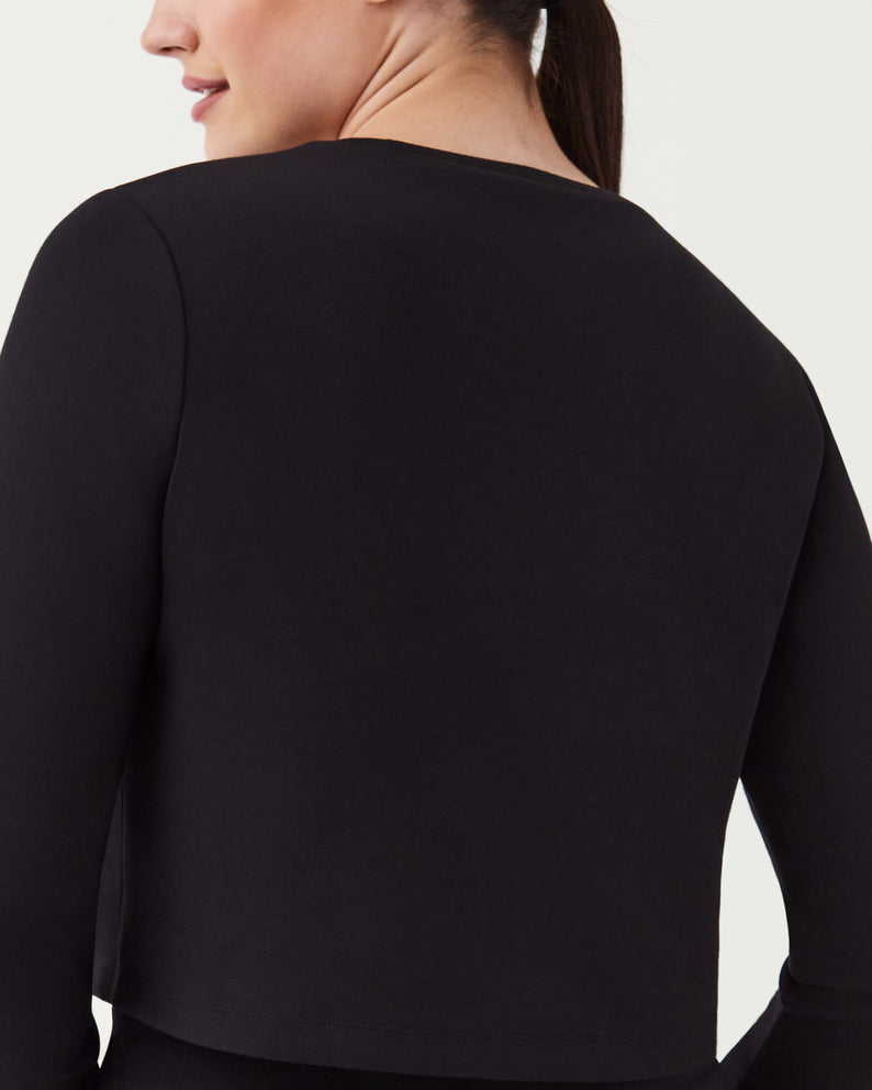 Spanx AirEssentials Cropped Long Sleeve Top-Very Black