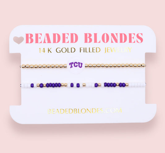 Beaded Blondes "TCU/Frogs" Sprinkle Bracelet Stack-Standard 6.75"