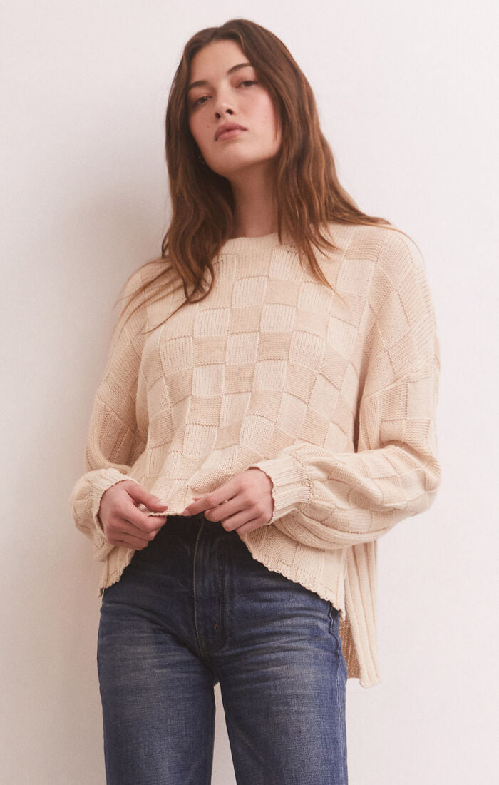 Z Supply Foster Checker Sweater- Whisper White